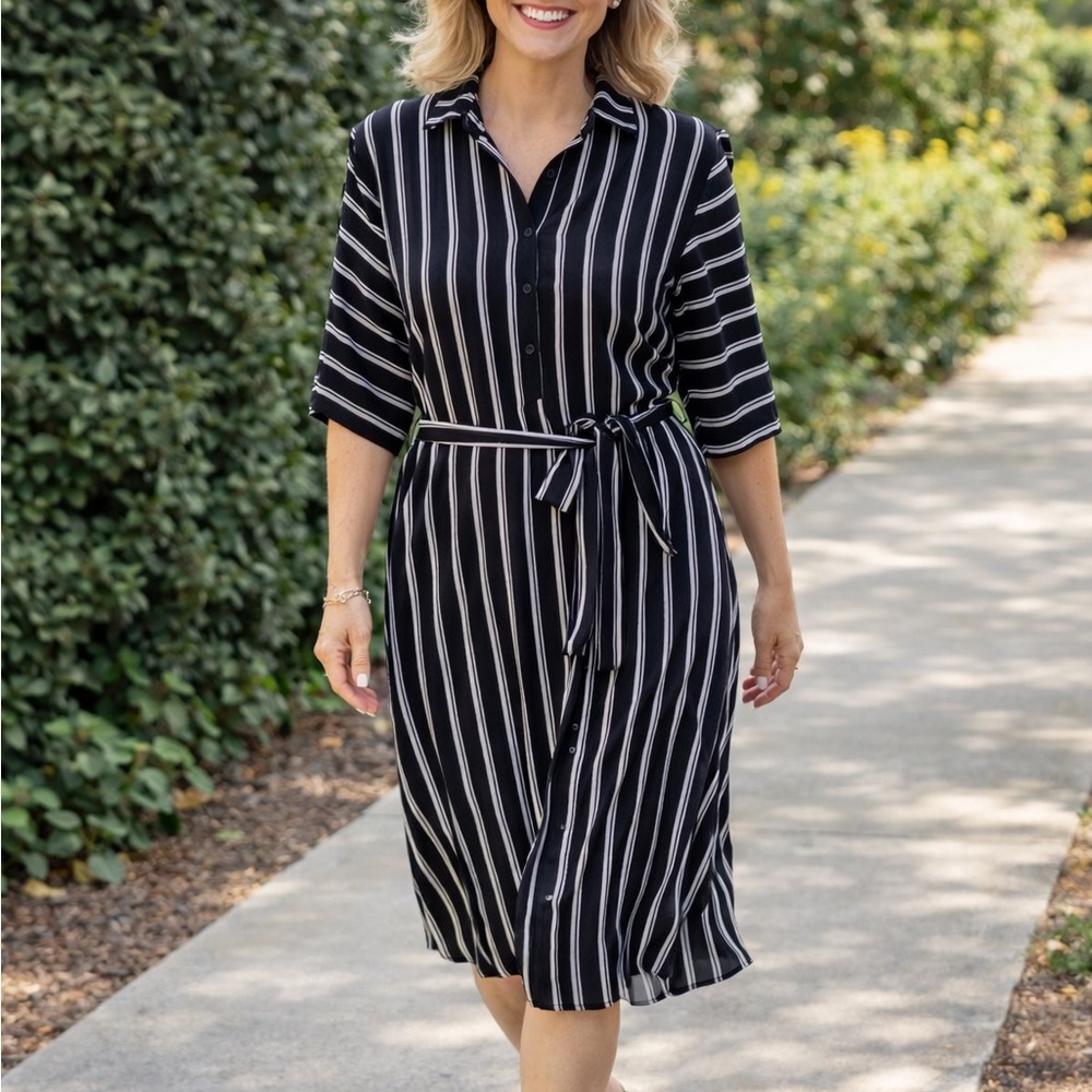 American Rose white stripes on black dress size M